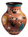 Pueblo pottery design-style, the story of the Native American deity Kokopelli and his music, generative ai Royalty Free Stock Photo