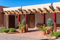 Pueblo style adobe architecture house in Santa Fe, New Mexico