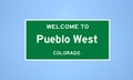 Pueblo West, Colorado city limit sign. Town sign from the USA.