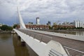 Puente de la Mujer (Womens Bridge), is a rotating footbridge for Dock 3 of the Puerto Madero district of Buenos Royalty Free Stock Photo