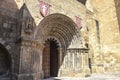 Puente la Reina, Spain - 31 August, 2022: Entrance to the Iglesia de Santiago church in Puente la Reina, Spain