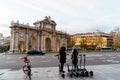 Puerta de Alcala in Madrid at sunset during Christmas