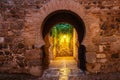 Puerta de Alcantara Toledo old town gate at night