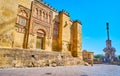 The Puerta de San Ildefonso gate of Mezquita and Triumph of San Rafael monument, Cordoba, Spain