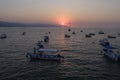 Puerto Vallarta sunset and fishing boats Mexico. Royalty Free Stock Photo