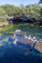 Puerto Adventuras , Quintana Roo, Mexico, March 2nd, 2023: Cenote Azul on a busy day