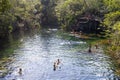 Puerto Adventuras , Quintana Roo, Mexico, March 2nd, 2023: Cenote Azul on a busy day