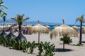 PUERTO BANUS ANDALUCIA/SPAIN - MAY 26 : Sun Umbrellas on the Beach at Puerto Banus Spain on May 26, 2016