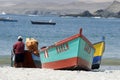 Puerto Culebras, Ancash, Peru Fishermen sail close to the coast at the seaside of Huarmey circa 2020 in Ancash, Peru