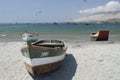 Puerto Culebras, Ancash, Peru - Circa 2020: Fishermen sail close to the coast at the seaside of Huarmey in Ancash, Peru