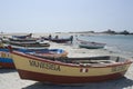 Puerto Culebras, Ancash, Peru Fishermen sail close to the coast at the seaside of Huarmey Ancash, Peru