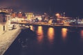 Puerto de la Cruz port at a misty night, Tenerife, Spain Royalty Free Stock Photo