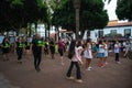Group Zumba fitness dance class in the public city park Parque Plaza Del Charco