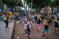 Group Zumba fitness dance class in the public city park Parque Plaza Del Charco