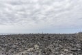 Puerto de la Cruz. Stone piles Cairns on Playa Jardin, Peurto de la Cruz, Tenerife, Canary Islands, Spain. Selfmade rock-monume