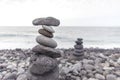 Puerto de la Cruz. Stone piles Cairns on Playa Jardin, Peurto de la Cruz, Tenerife, Canary Islands, Spain. Selfmade rock-monume