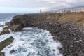 Puerto de la Cruz. Stone piles Cairns on Playa Jardin, Peurto de la Cruz, Tenerife, Canary Islands, Spain. Selfmade rock-monume