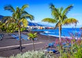 Puerto de la Cruz, Tenerife, Canary Islands, Spain: Famous beach Playa Jardin with black sand