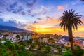 Puerto de la Cruz, Tenerife, Canary islands, Spain: View over the city at the sunset time Royalty Free Stock Photo