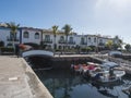 Puerto de Mogan, Gran Canaria, Canary Islands, Spain December 18, 2020: Colorful buildings, sea canals and boats at Royalty Free Stock Photo