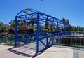 Puerto de Mogan / Spain - August 12, 2021: bridge from Puerto de Mogan to the beach