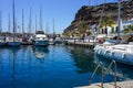 Puerto de Mogan, Spain - August 12, 2021: Harbor of Puerto de Mogan