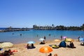 Puerto de Mogan, Spain - August 12, 2021: View from the beach at Puerto de Mogan