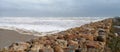 Puerto De Sagunto, Spain 20/01/2020: Heavy waves after the storms
