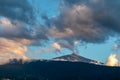 Puerto der la Cruz - Panoramic view on the peak of volcano Pico del Teide during sunset seen from the port of Puerto de la Cruz Royalty Free Stock Photo