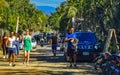 Colorful tourist street people stores restaurants bar La Punta Zicatela