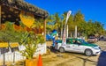 Colorful tourist street people stores restaurants bar La Punta Zicatela