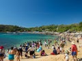 Puerto Escondido, Oaxaca, Mexico, South America: [Playa Carrizalillo, crowdwed natural beach, tourist destination] Royalty Free Stock Photo
