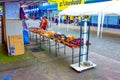 Puerto Limon, Costa Rica - December 8, 2019: Ethnic leather shoes in street market