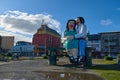 PUERTO MONTT, CHILE - NOVEMBER 04, 2019: Statues of Couple sitting in front of the sea - Puerto Montt - Chile