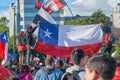 Puerto Montt, Chile; Oct 25, 2019: Protesters with Chilean flag at Puerto Montt