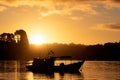 Puerto Montt. Tenglo on south of Chile. Patagonia. Boat on susnset