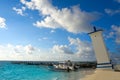 Puerto Morelos bent lighthouse beach in Mexico Royalty Free Stock Photo