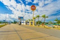 Puerto Morelos, Mexico - January 10, 2018: Outdoor view of informative sign located at one side of the highway of Puerto Royalty Free Stock Photo