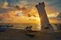 Puerto Morelos sunset bent lighthouse Mexico Royalty Free Stock Photo