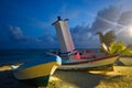 Puerto Morelos sunset bent lighthouse Royalty Free Stock Photo