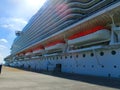 MSC Seashore cruise ship docked at tropical island Royalty Free Stock Photo