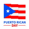 Puerto Rican Day lettering with flag isolated on white. National holiday celebrated on second Sunday in June. Vector