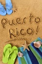 Puerto Rico beach sand word writing vertical