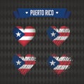 Puerto Rico. Collection of four vector hearts with flag. Heart silhouette