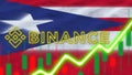 Puerto Rico Flag with Neon Light Effect Binance Coin Logo Radial Blur Effect Fabric 3D Illustration