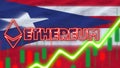 Puerto Rico Flag with Neon Light Effect Ethereum Coin Logo Radial Blur Effect Fabric 3D Illustration
