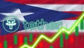 Puerto Rico Flag with Neon Light Effect Tether Coin Logo Radial Blur Effect Fabric Texture 3D Illustration