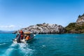 Tourists Exploring the Marble Caves in the General Carrera Lake, Chilean Patagonia, South America