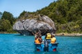 Tourists Exploring the Marble Caves in the General Carrera Lake, Chilean Patagonia, South America