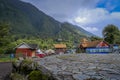 PUERTO VARAS, CHILE, SEPTEMBER, 23, 2018: Outdoor view of house buildings and some cars parked in the shore of National